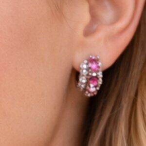 Alternating Pink & Red Gemstone Earrings with Clear Stones